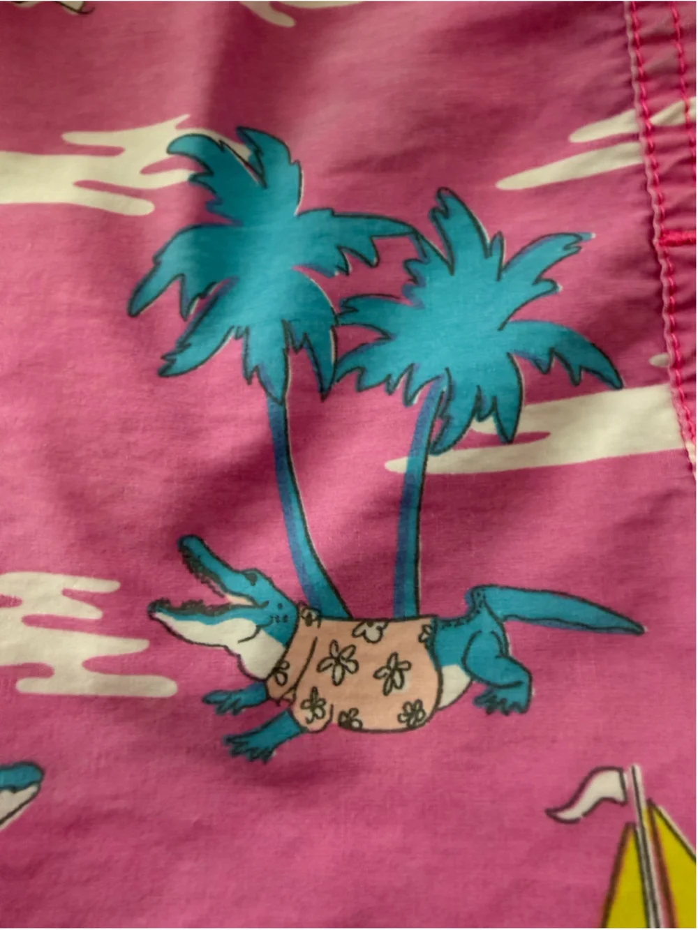 Party Pants Pink Tropical Alligator & Flamingo Swim Trunks – Men’s Medium